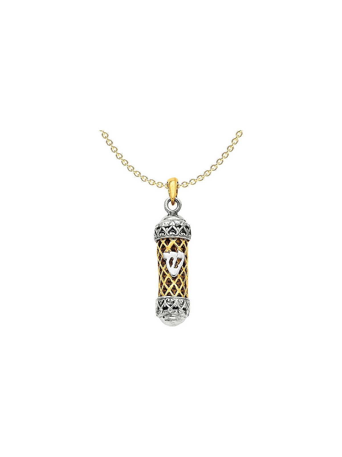 14k Two-Tone Gold Mezuzah WIth Shin Pendant | Jewelry | Judaica