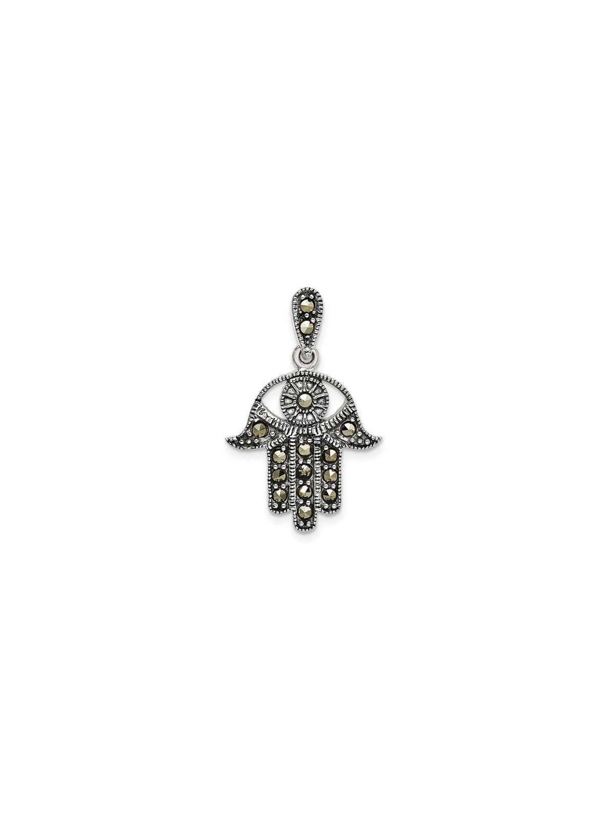 Sterling Silver Antiqued Marcasite Hamsa Pendant | Jewelry | Judaica