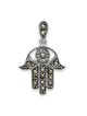 Sterling Silver Antiqued Marcasite Hamsa Pendant | Jewelry | Judaica