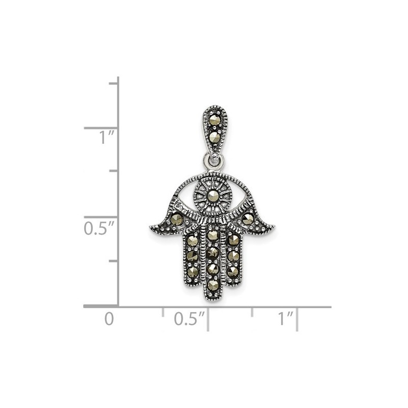 Sterling Silver Antiqued Marcasite Hamsa Pendant | Jewelry | Judaica