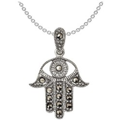 Sterling Silver Antiqued Marcasite Hamsa Pendant | Jewelry | Judaica