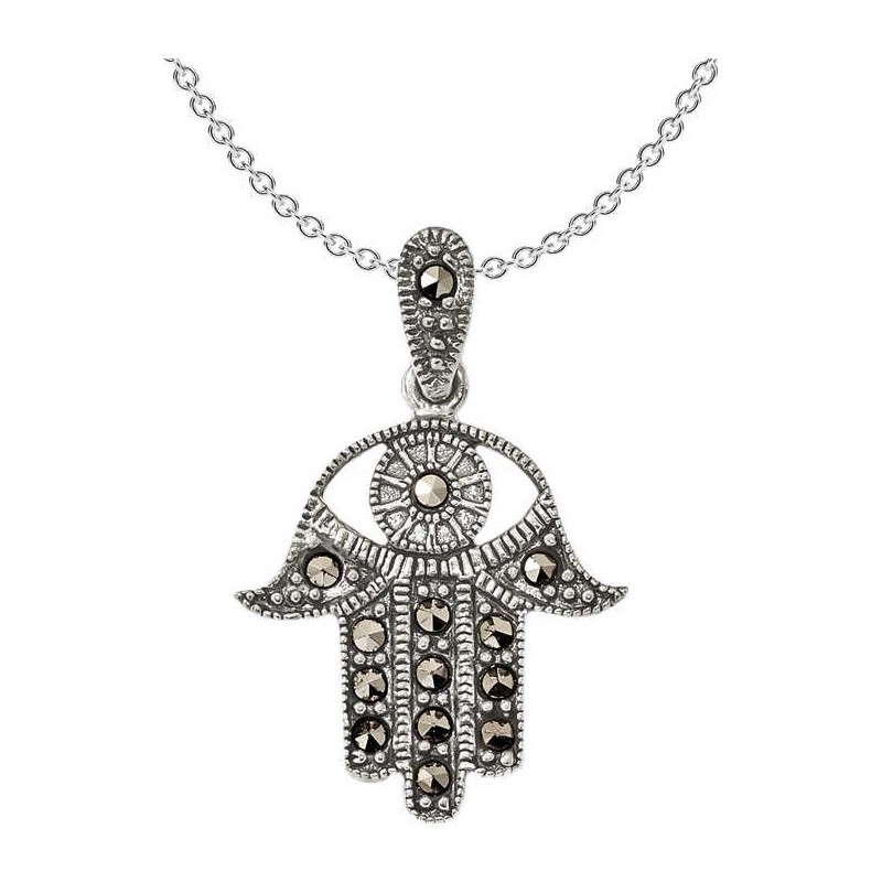 Sterling Silver Antiqued Marcasite Hamsa Pendant | Jewelry | Judaica