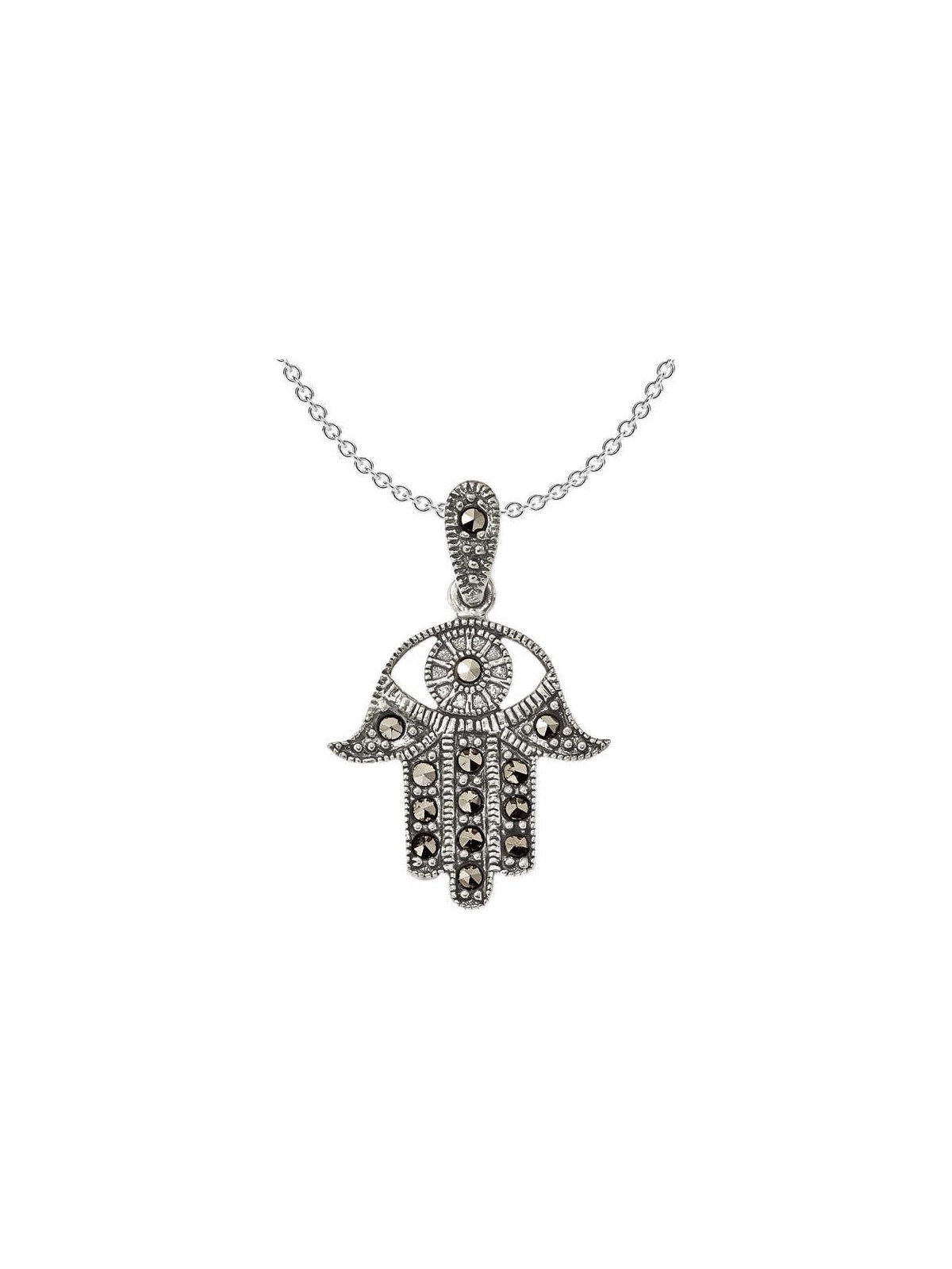 Sterling Silver Antiqued Marcasite Hamsa Pendant | Jewelry | Judaica
