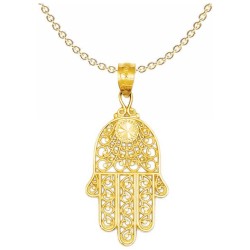 14k Yellow Gold Filigree Hamsa Pendant | Jewelry | Judaica