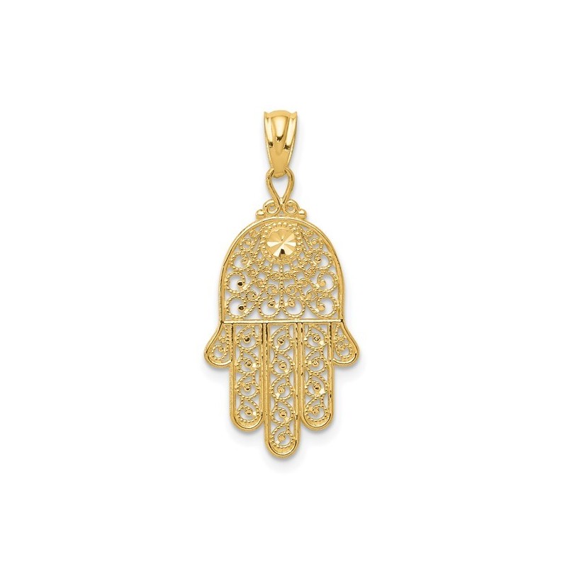 14k Yellow Gold Filigree Hamsa Pendant | Jewelry | Judaica