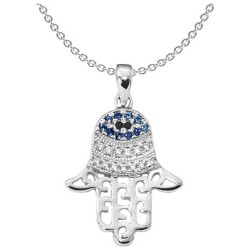 Sterling Silver Colored CZ Eye Hamsa Pendant | Jewelry | Judaica