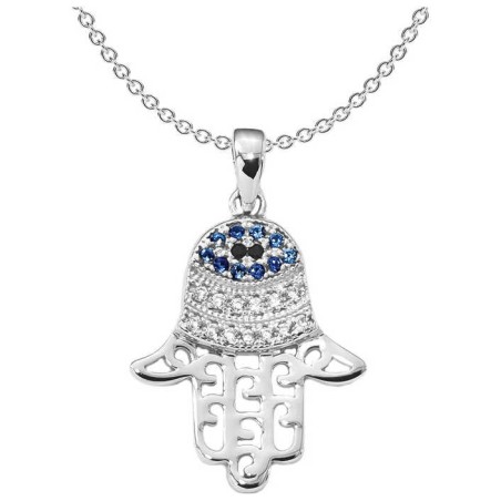 Sterling Silver Colored CZ Eye Hamsa Pendant | Jewelry | Judaica
