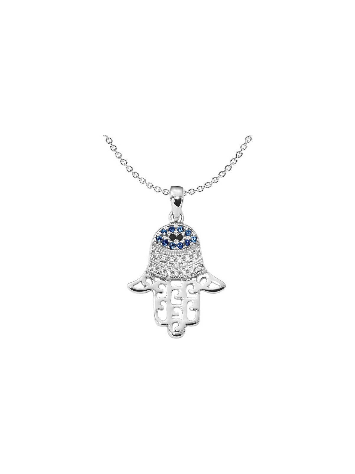 Sterling Silver Colored CZ Eye Hamsa Pendant | Jewelry | Judaica