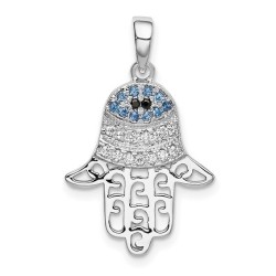 Sterling Silver Colored CZ Eye Hamsa Pendant | Jewelry | Judaica