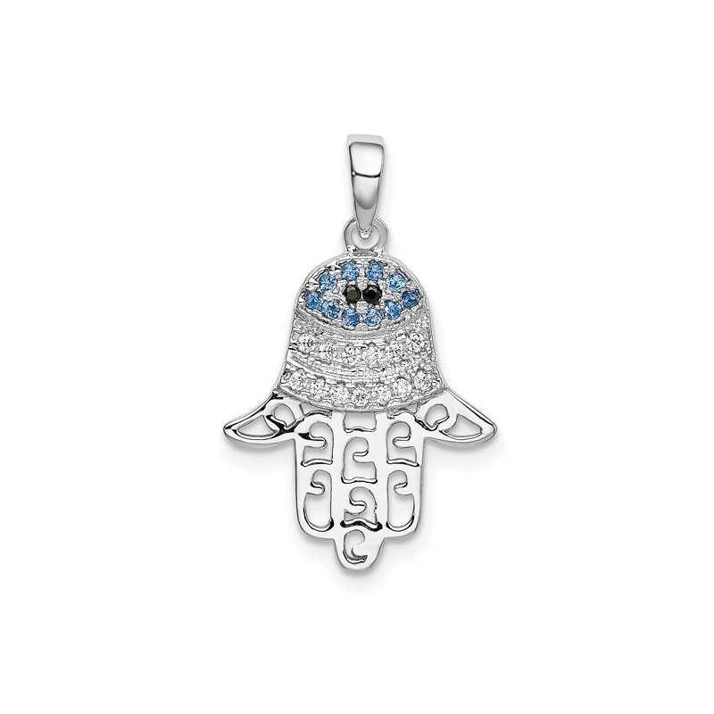 Sterling Silver Colored CZ Eye Hamsa Pendant | Jewelry | Judaica