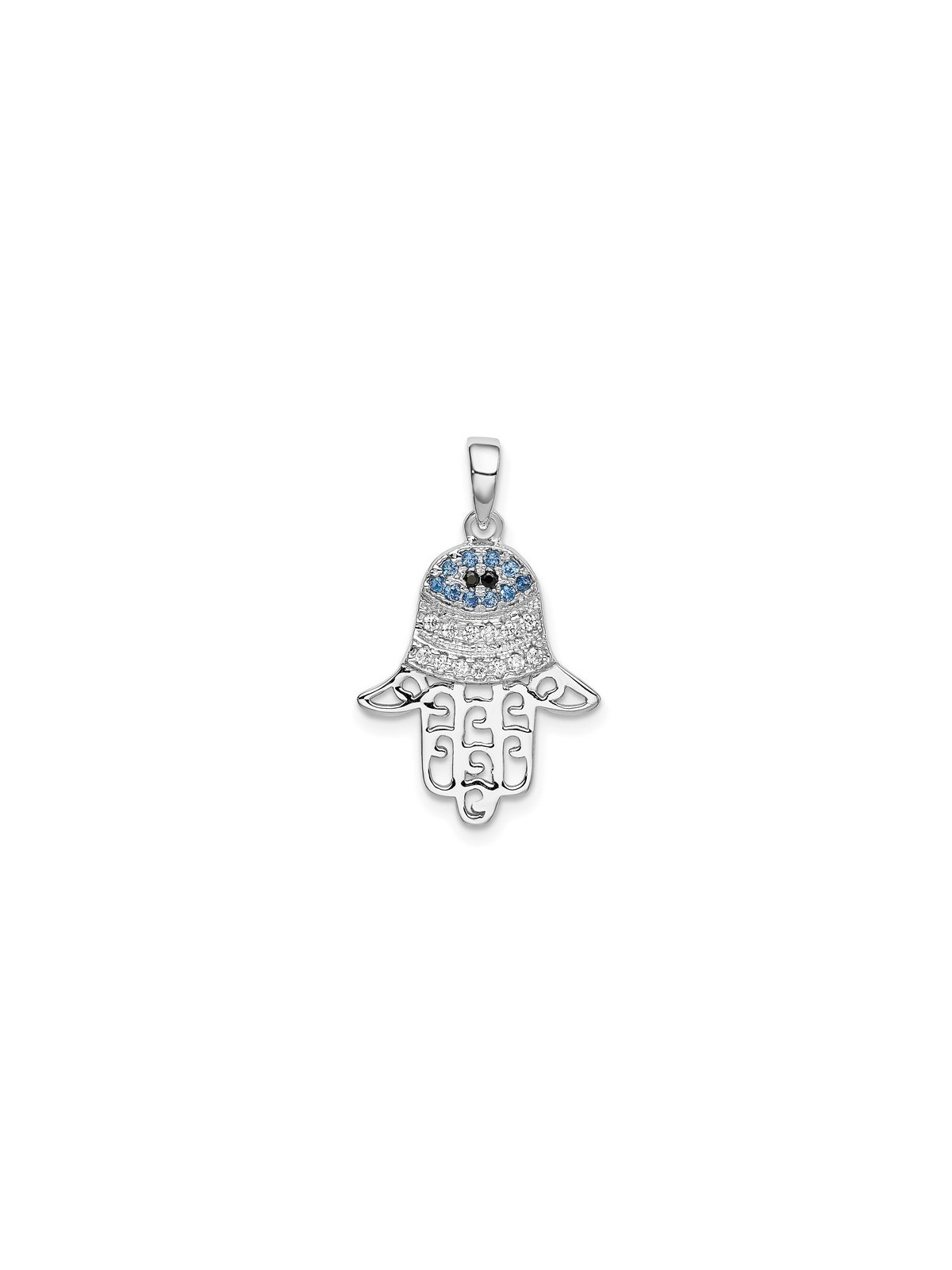 Sterling Silver Colored CZ Eye Hamsa Pendant | Jewelry | Judaica