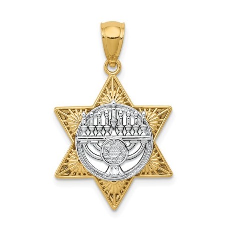 14k Two-Tone Gold Menorah Star of David Pendant | Jewelry | Judaica