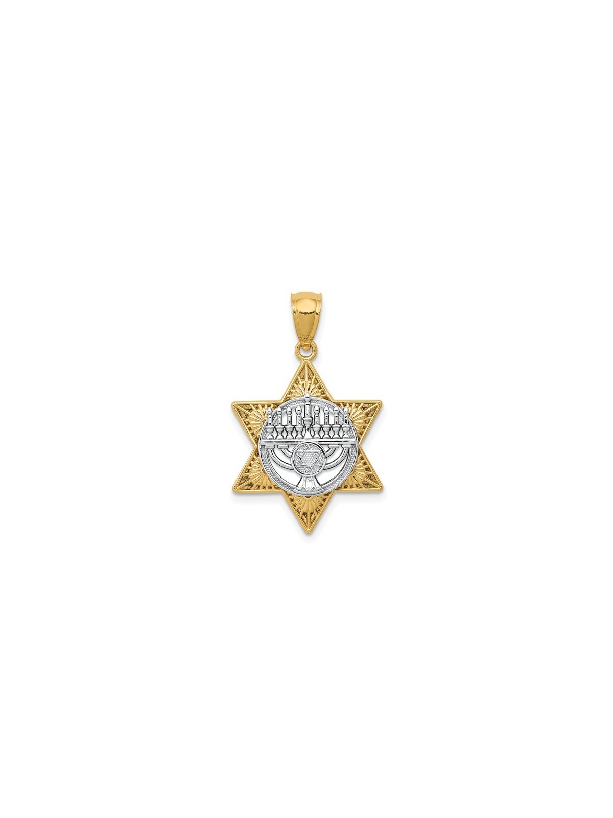14k Two-Tone Gold Menorah Star of David Pendant | Jewelry | Judaica