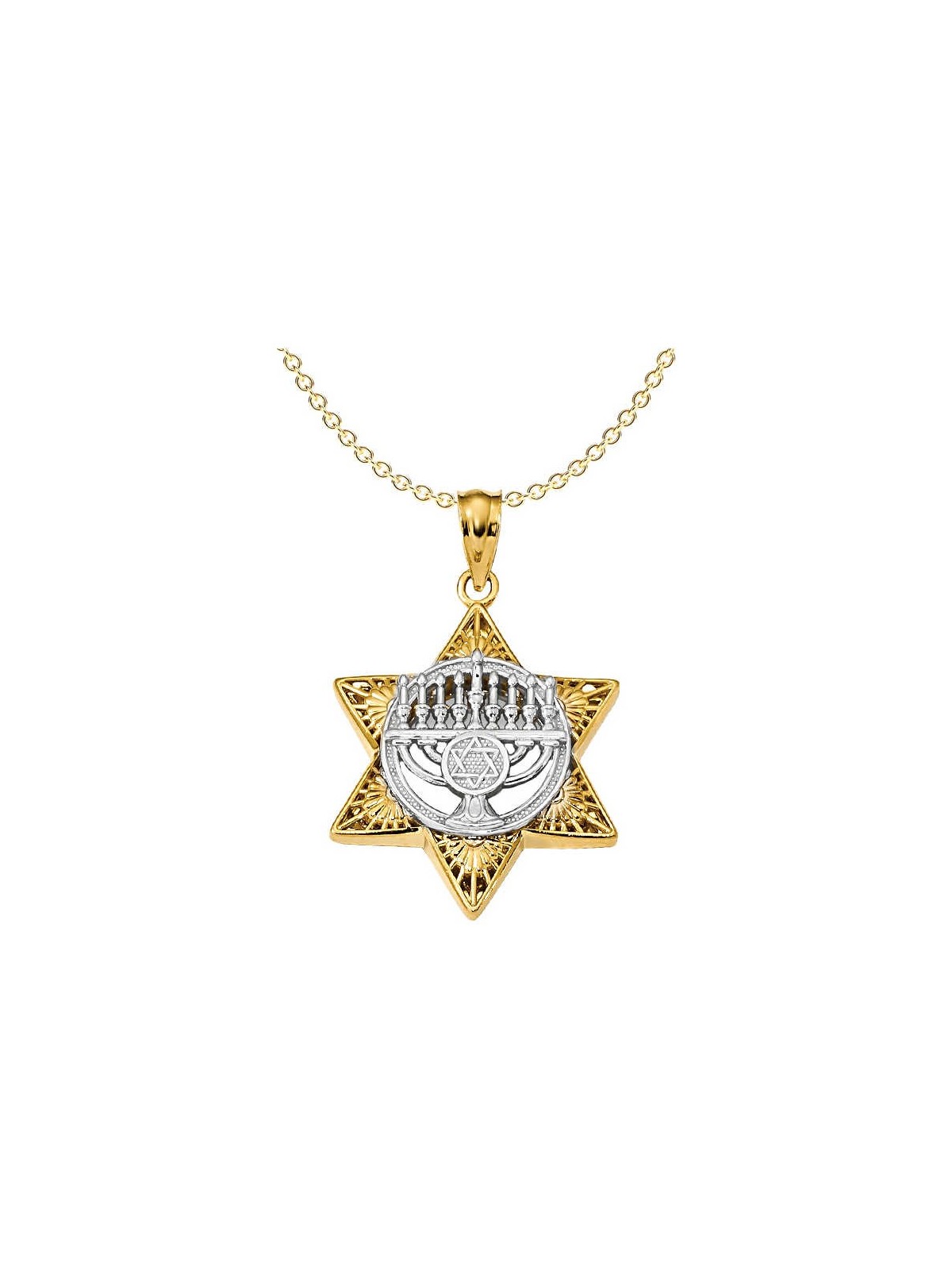14k Two-Tone Gold Menorah Star of David Pendant | Jewelry | Judaica