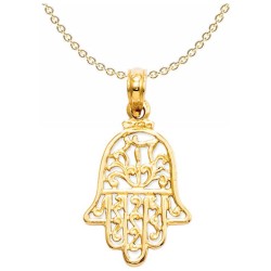 14k Yellow Gold Filigree Hamsa Chai Pendant | Jewelry | Judaica