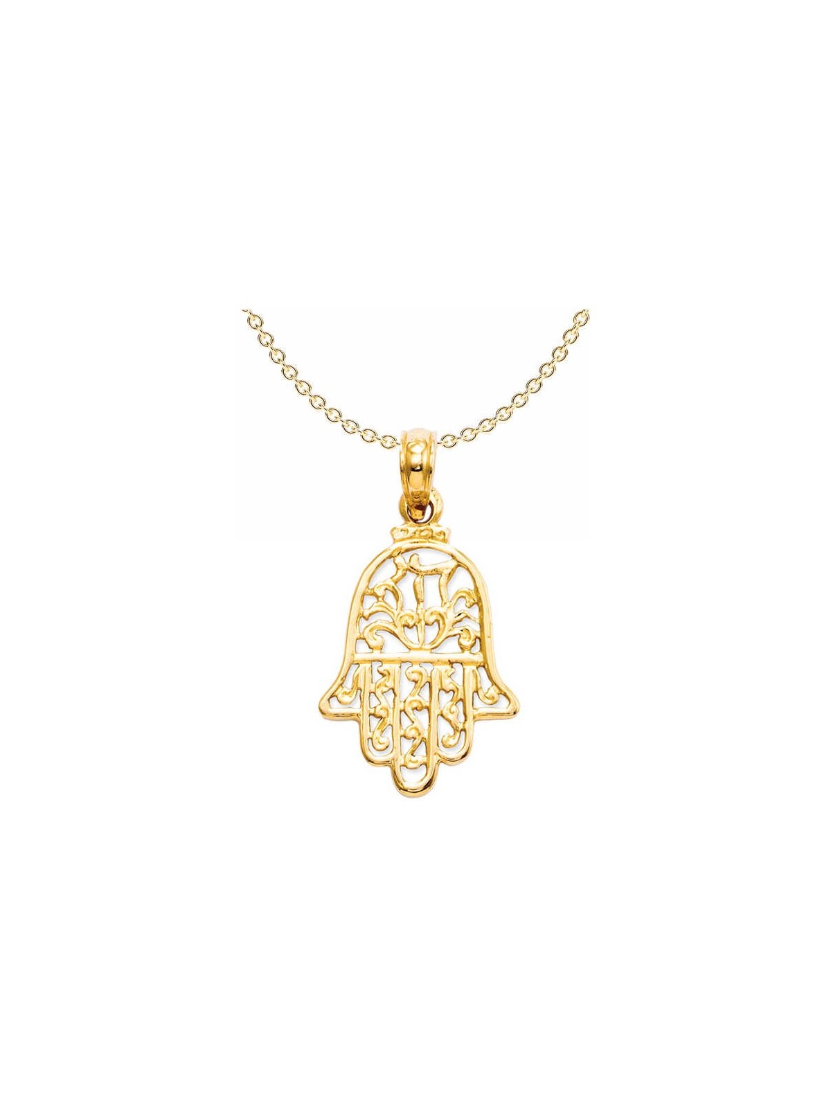14k Yellow Gold Filigree Hamsa Chai Pendant | Jewelry | Judaica