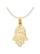 14k Yellow Gold Filigree Hamsa Chai Pendant | Jewelry | Judaica