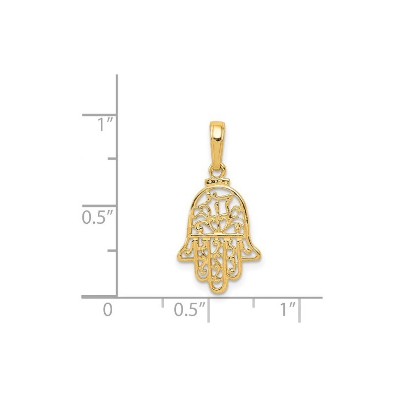 14k Yellow Gold Filigree Hamsa Chai Pendant | Jewelry | Judaica