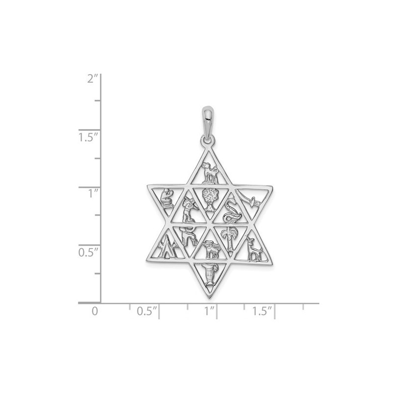 14k White Gold 12 Tribes Star of David Pendant | Jewelry | Judaica