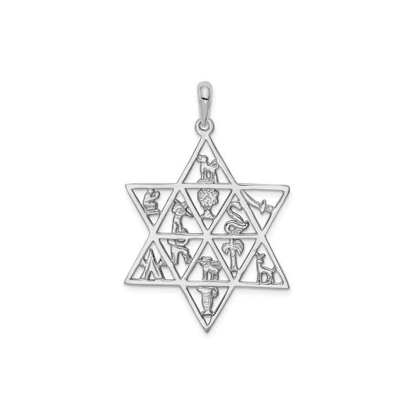 14k White Gold 12 Tribes Star of David Pendant | Jewelry | Judaica