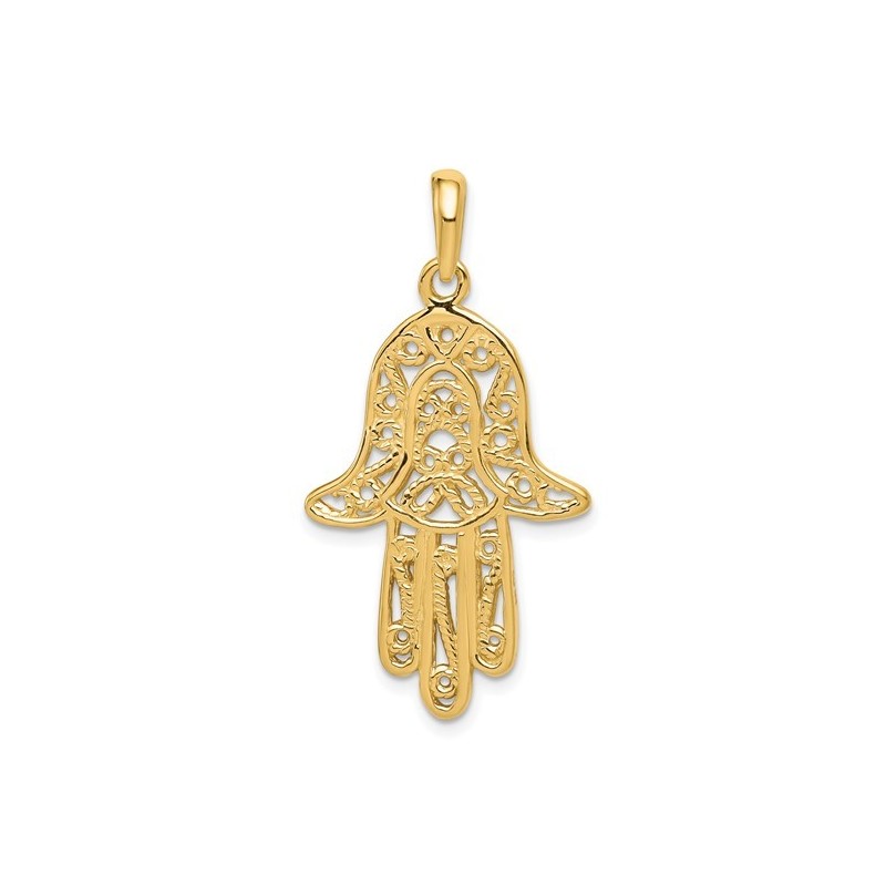 14k Yellow Gold Elongated Hamsa Pendant | Jewelry | Judaica
