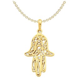 14k Yellow Gold Elongated Hamsa Pendant | Jewelry | Judaica