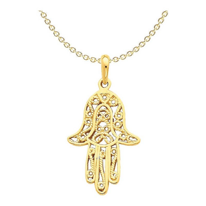 14k Yellow Gold Elongated Hamsa Pendant | Jewelry | Judaica