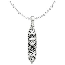 14k White Gold Ornate Mezuzah Pendant | Jewelry | Judaica