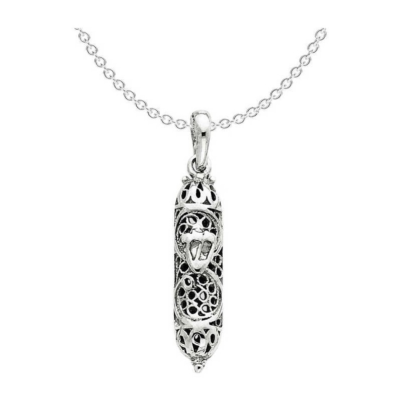 14k White Gold Ornate Mezuzah Pendant | Jewelry | Judaica