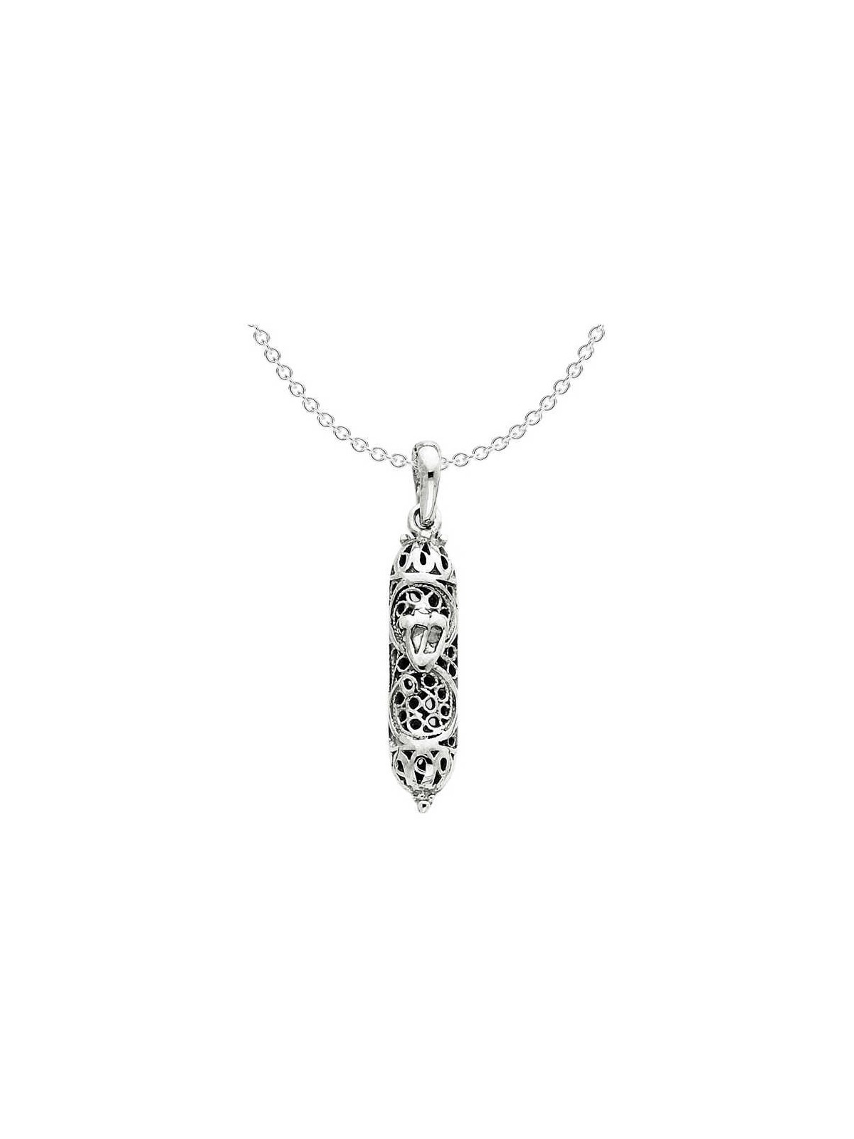 14k White Gold Ornate Mezuzah Pendant | Jewelry | Judaica