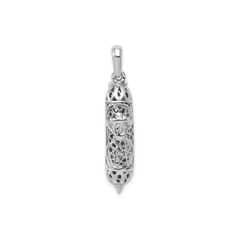 14k White Gold Ornate Mezuzah Pendant | Jewelry | Judaica
