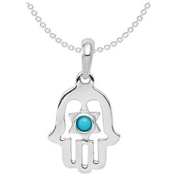 14k White Gold Star of David Turquoise Hamsa Penda | Jewelry | Judaica