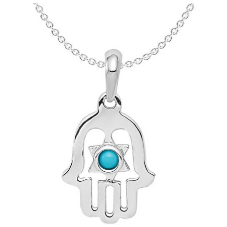 14k White Gold Star of David Turquoise Hamsa Penda | Jewelry | Judaica