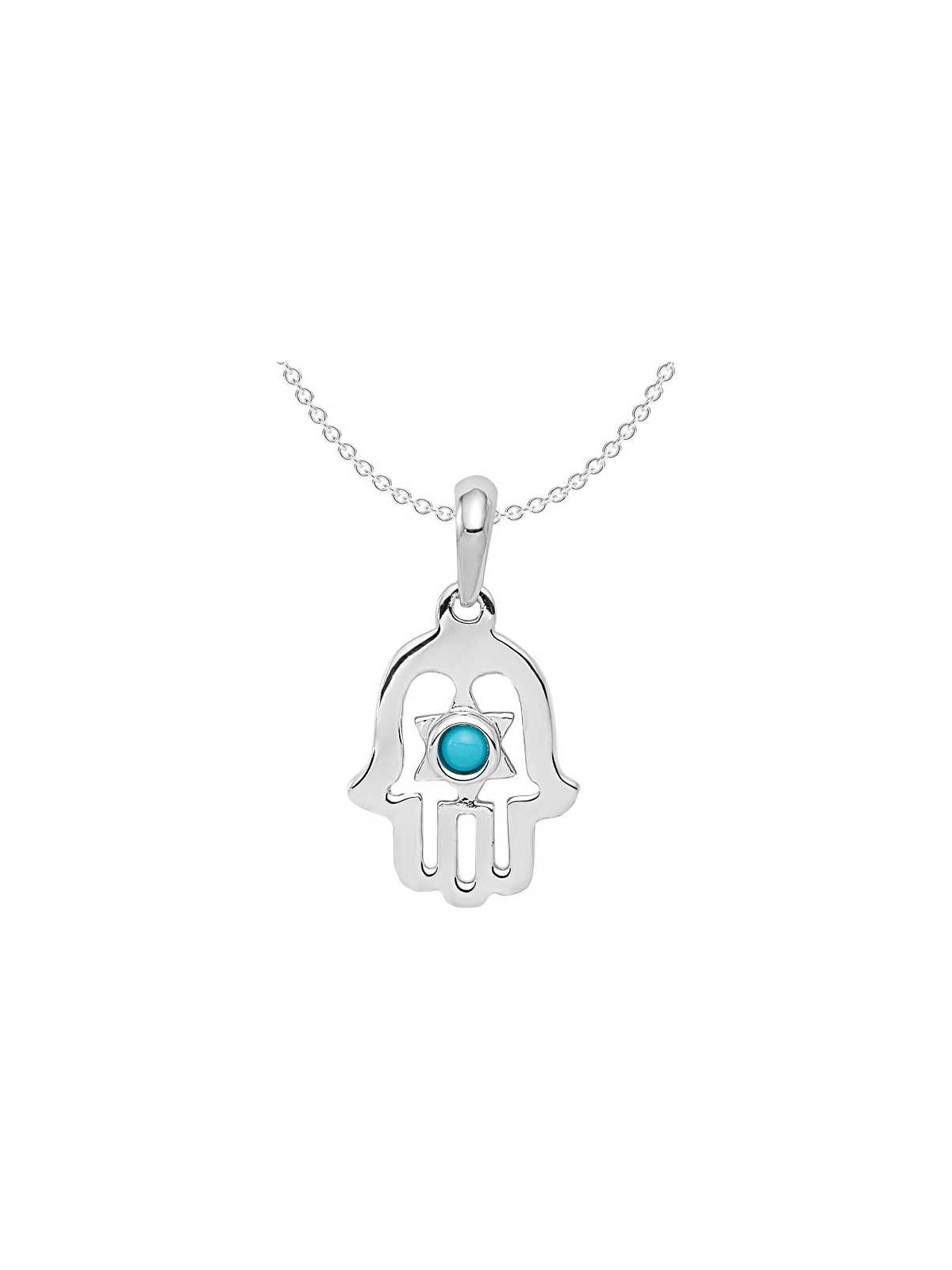 14k White Gold Star of David Turquoise Hamsa Penda | Jewelry | Judaica