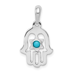 14k White Gold Star of David Turquoise Hamsa Penda | Jewelry | Judaica