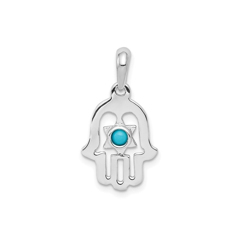 14k White Gold Star of David Turquoise Hamsa Penda | Jewelry | Judaica