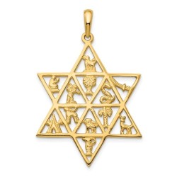 14K Yellow Gold Star Of David 12 Tribes Pendant | Jewelry | Judaica
