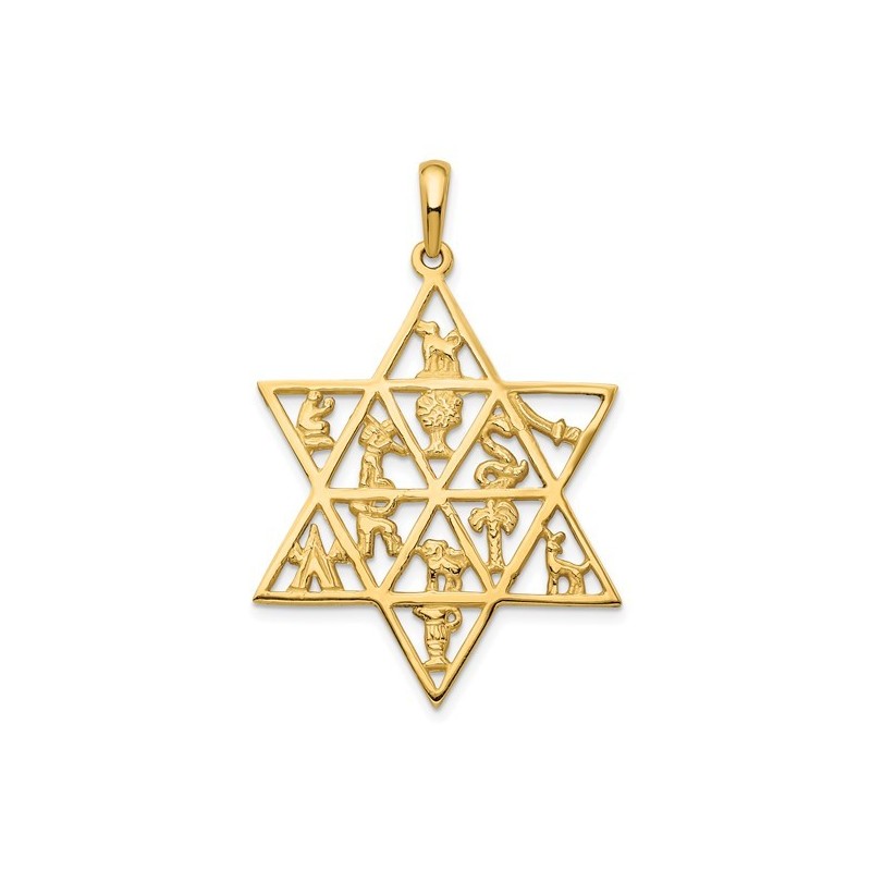 14K Yellow Gold Star Of David 12 Tribes Pendant | Jewelry | Judaica