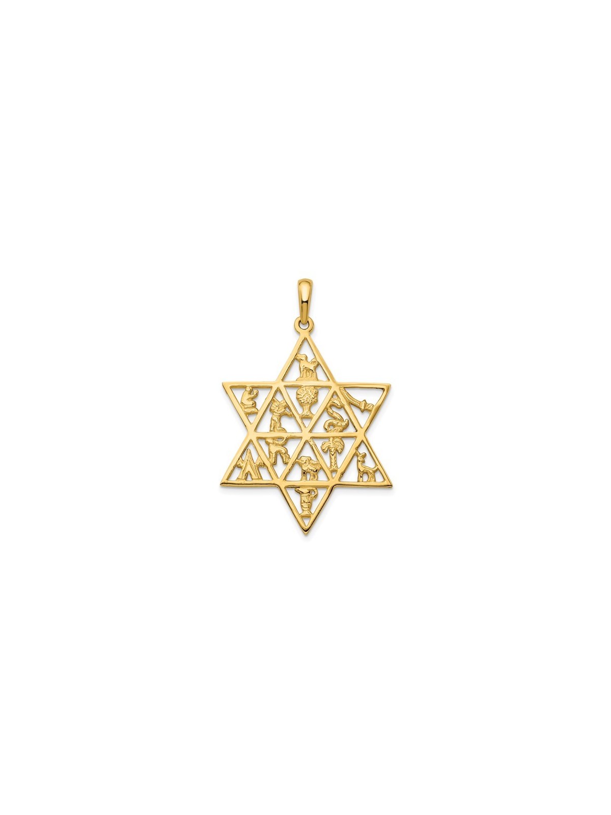 14K Yellow Gold Star Of David 12 Tribes Pendant | Jewelry | Judaica