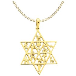 14K Yellow Gold Star Of David 12 Tribes Pendant | Jewelry | Judaica