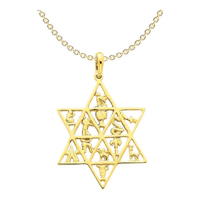 14K Yellow Gold Star Of David 12 Tribes Pendant | Jewelry | Judaica