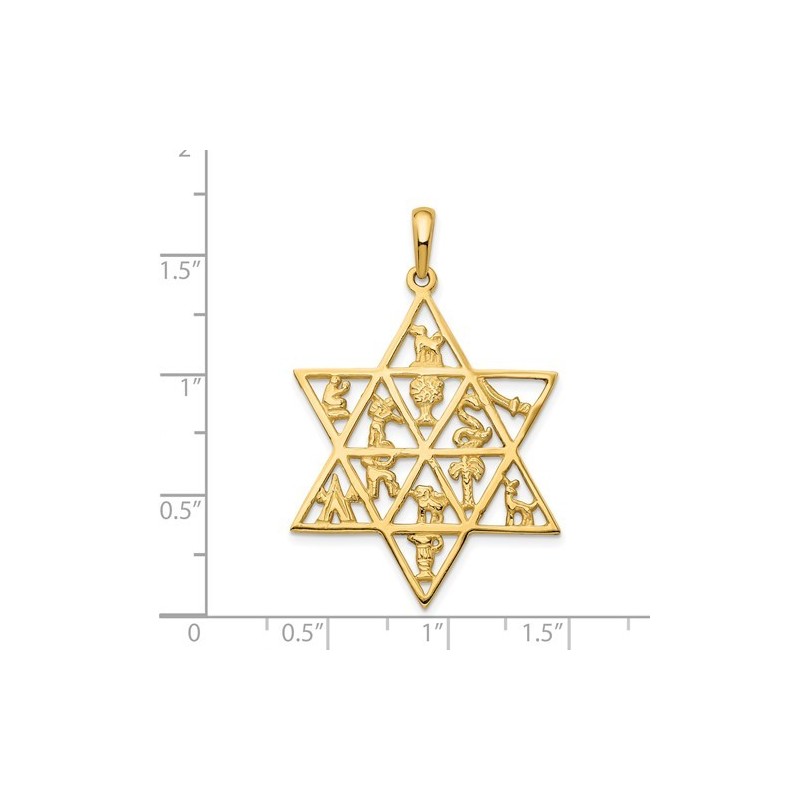 14K Yellow Gold Star Of David 12 Tribes Pendant | Jewelry | Judaica