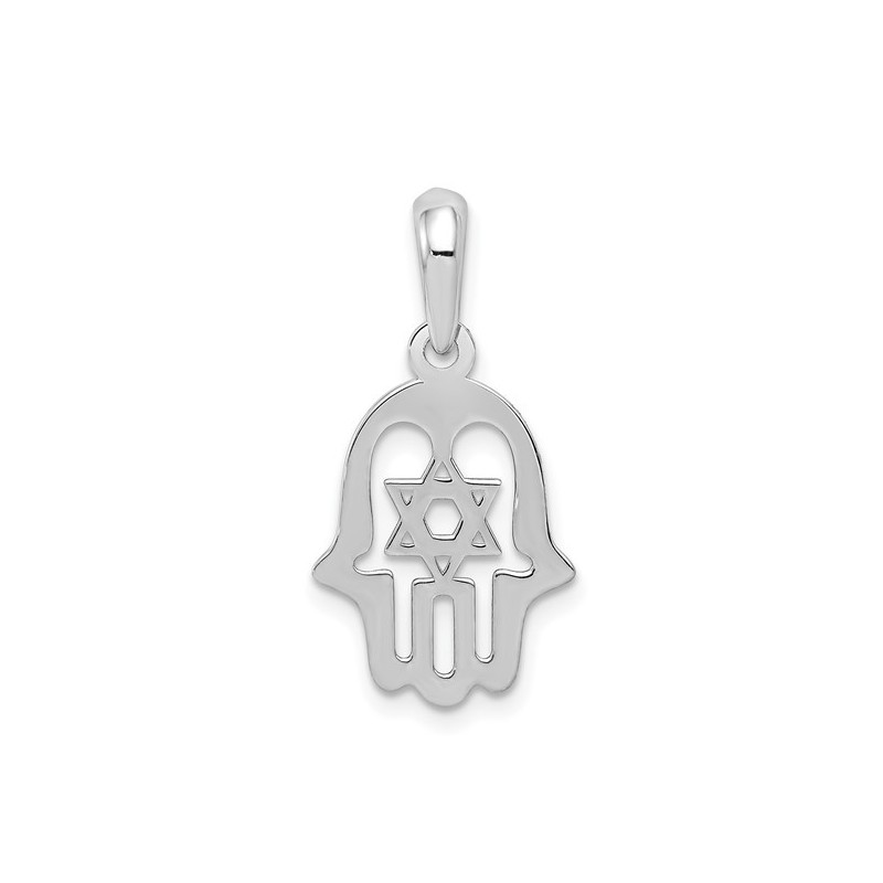14k White Gold Star of David Hamsa Pendant | Jewelry | Judaica