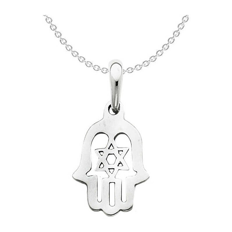 14k White Gold Star of David Hamsa Pendant | Jewelry | Judaica