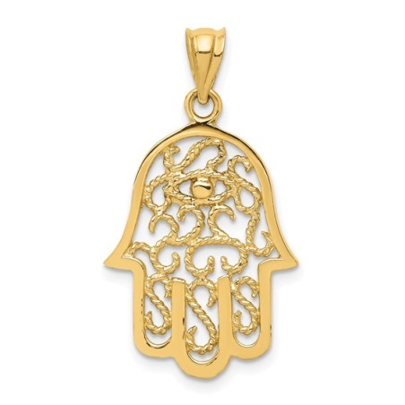 14k Yellow Gold Filigree Eye Hamsa Pendant | Jewelry | Judaica