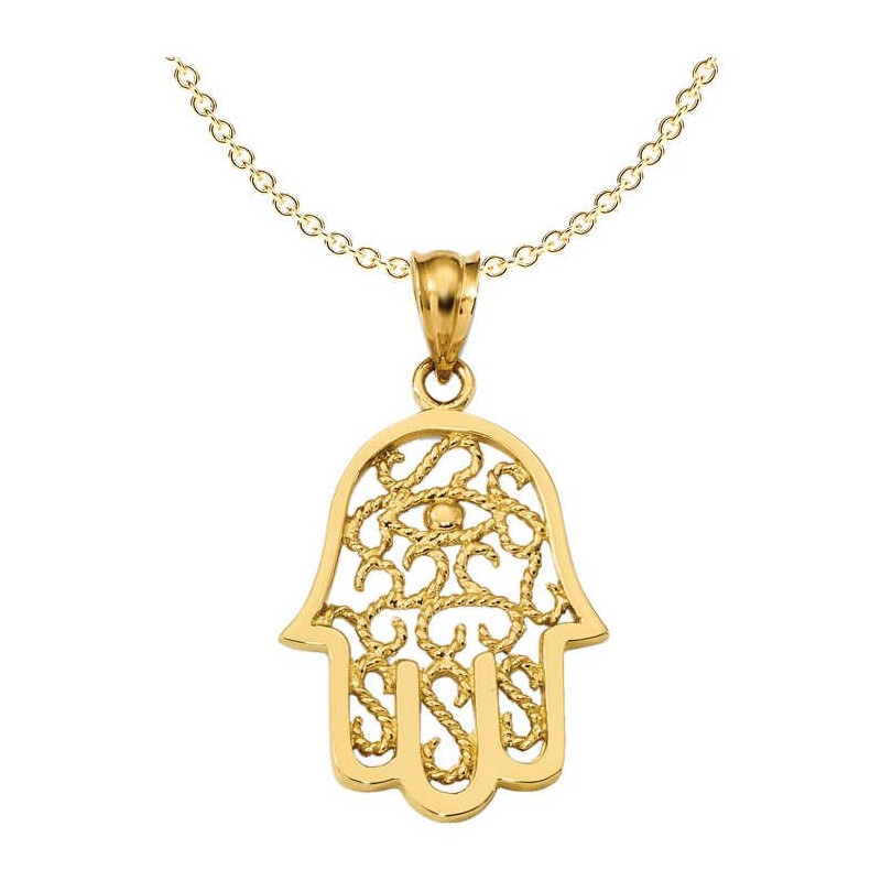 14k Yellow Gold Filigree Eye Hamsa Pendant | Jewelry | Judaica