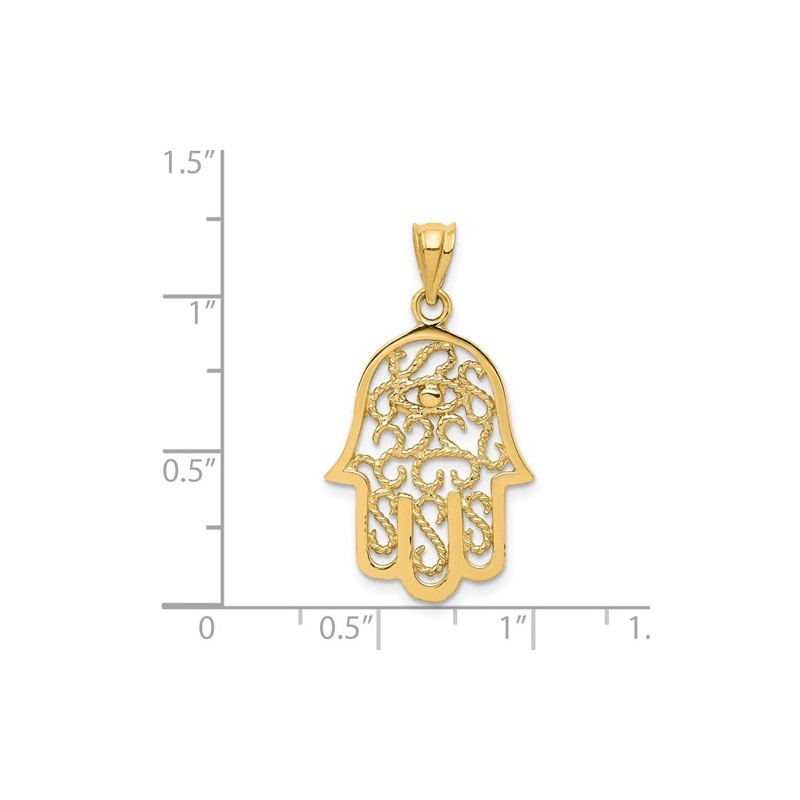 14k Yellow Gold Filigree Eye Hamsa Pendant | Jewelry | Judaica