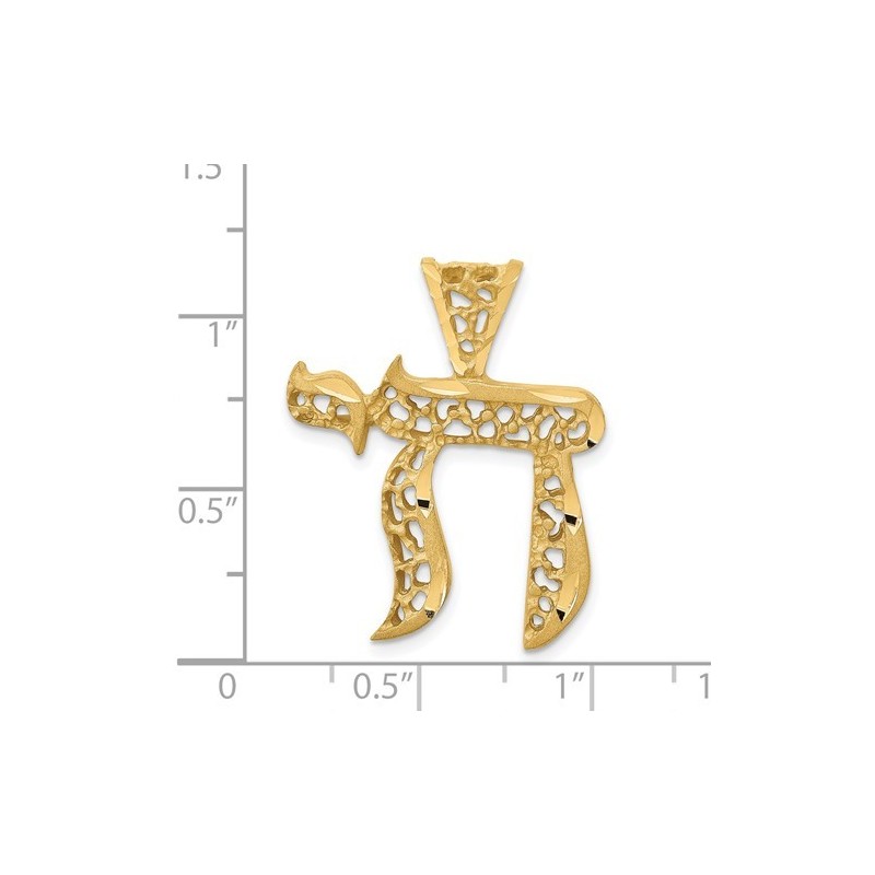 14k Yellow Gold Openwork Filigree Chai Pendant | Jewelry | Judaica