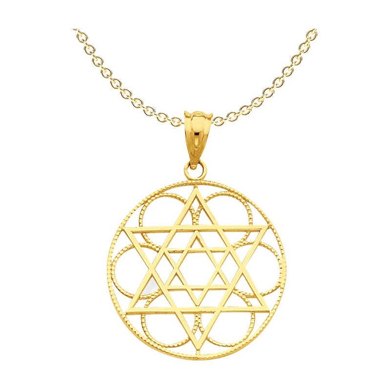 14k Yellow Gold Star of David Circle Pendant | Jewelry | Judaica
