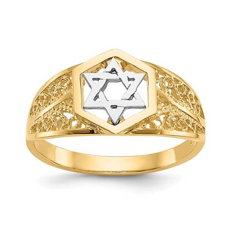 14k Two-Tone Gold Polished Star of David Ring - Si | Jewelry | Judaica